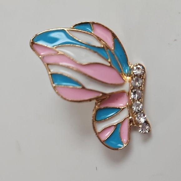 Butterfly Enamel Earrings With Rhinestones - Pink, Blue, White, Gold Tone, NWT - Picture 5 of 5